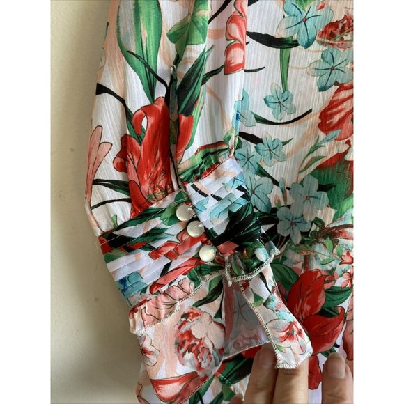 COPY - XOXO Womens Blouse Top Cold Shoulder Large Floral Layered Ruffles Long S… - Picture 5 of 11